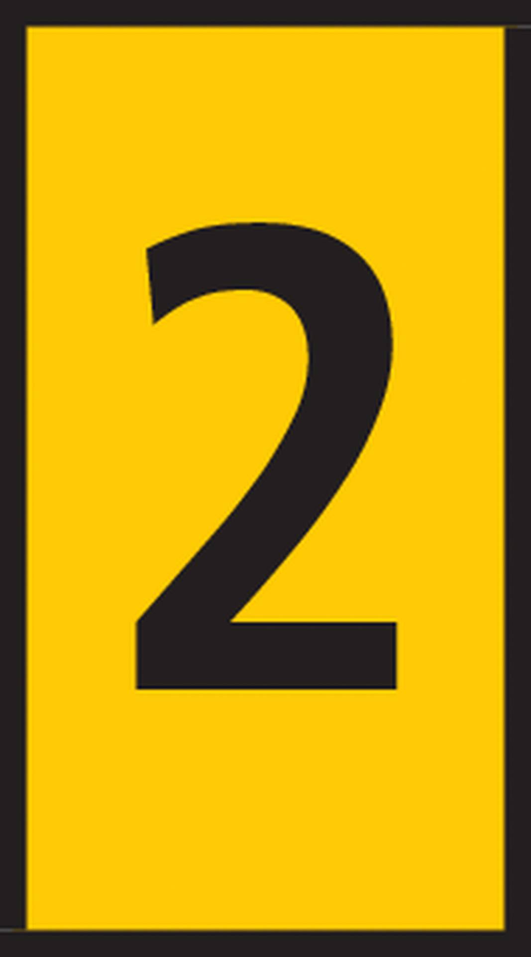 Yellow rectangle with large black number '2' in the centre.