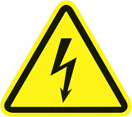 Warning sign in triangular form with a yellow background and black border, showing a black lightning bolt arrow, symbolises electrical danger.