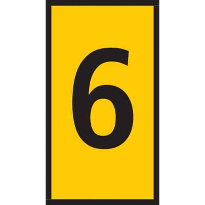 Yellow sign with a large black numeral '6' in the centre.