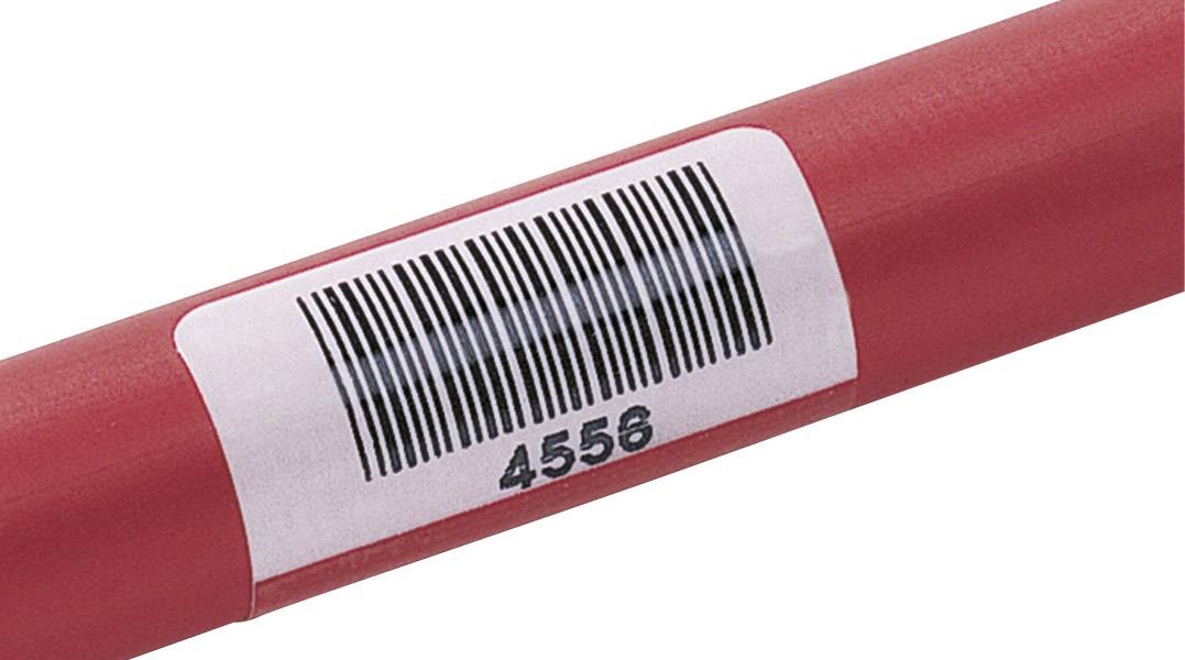 A red pipe with a white label, on which a black barcode and the number '4556' are printed.