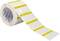A roll of transparent labels with a yellow stripe, repeatedly printed with 'Helatag Helatag'. Suitable for cable marking.
