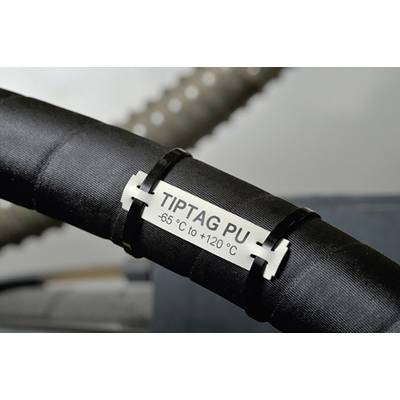 A black pipe with a label reading: 'TIPTAG PU -65°C to +120°C', indicating its temperature resistance.