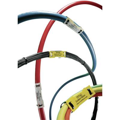 Cables with labelled tags in various colours and thicknesses, marked with specific technical information.
