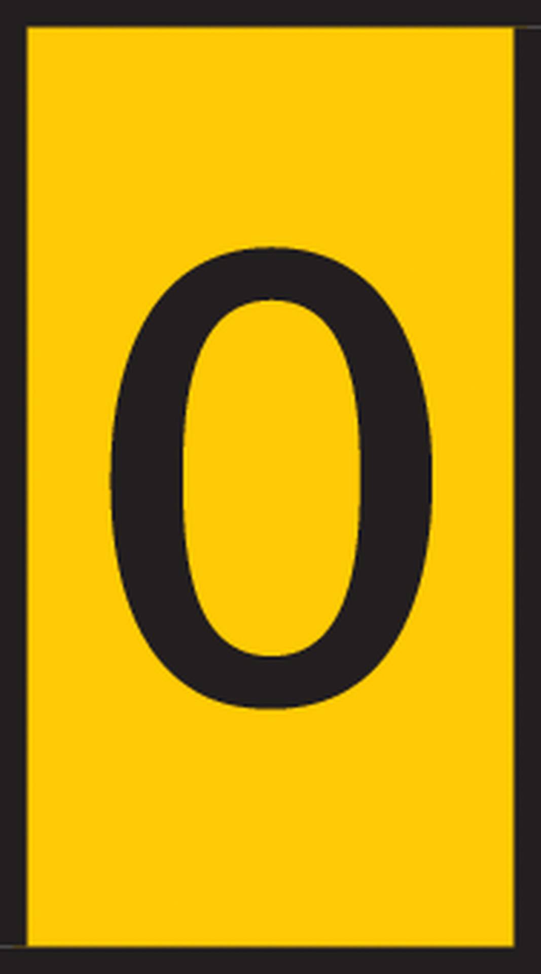 The number '0' in large, black lettering on a yellow background.