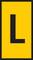 A yellow rectangular sign with a large black letter 'L' in the centre.