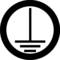 A symbol with a circle and a central line intersecting with three horizontal lines at the bottom end, often used as an earth or ground symbol.