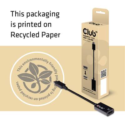 'Club 3D' Adapter Packaging Made from Recycled Paper. Text: 'This environmentally friendly packaging is made from recycled paper.'