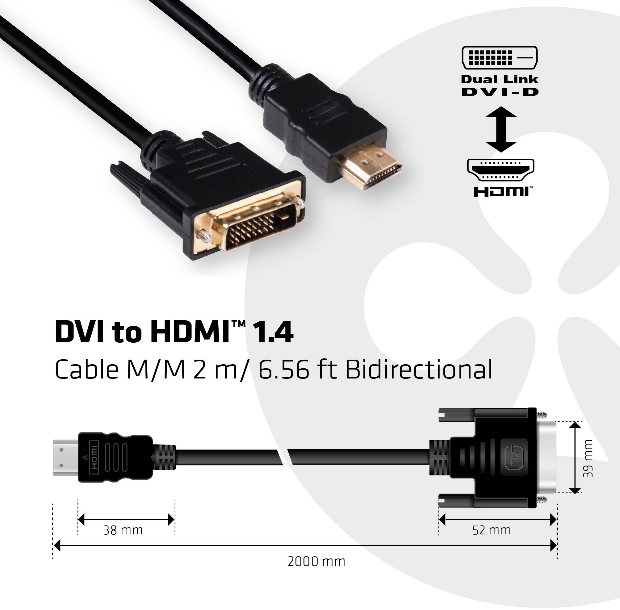 club3D DVI / Adapter cable DVI-D 24+1-pin plug, HDMI-A plug 2.00 Black CAC-1210 Flame-retardant DVI cable | Conrad.com