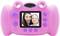 Pink Children's Camera with a screen showing a woman and child smiling. Camera has purple buttons and a simple control layout.