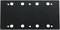 'Rectangular black metal plate with ten evenly distributed round holes. Six holes at the top, four holes at the bottom.'