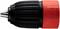 A black, ribbed drill chuck with a red ring by 'Metabo', suitable for drill diameters M 8-12.