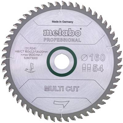 Metabo Professional Multi Cut circular saw blade, marked 'Made in Germany', 160 mm diameter, 54 teeth, for wood cutting.