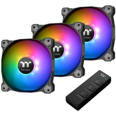 'Three colourful computer fans with RGB lighting and a remote control for adjusting modes, colours, and speed.'