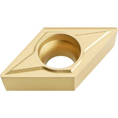 Gold square lathe cutting insert with a center hole, shown isolated on a white background.