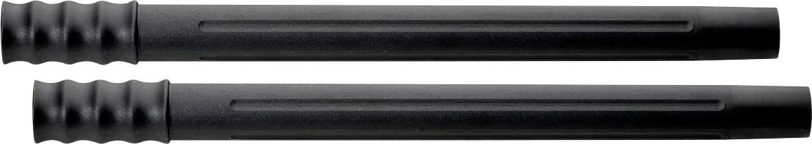 Two black cylindrical rods or handles shown horizontally, one above the other, with ribbed grip ends and tapered grooves near one end.