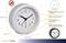 Analogue clock with a white dial and black numbers. Functions: simple operation, backlight, silent. Dimensions: 105 mm high, 105 mm wide, 41 mm deep.