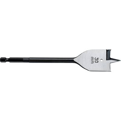 A 30 mm spade drill bit with a black shank and silver flat blade for drilling large holes in wood.