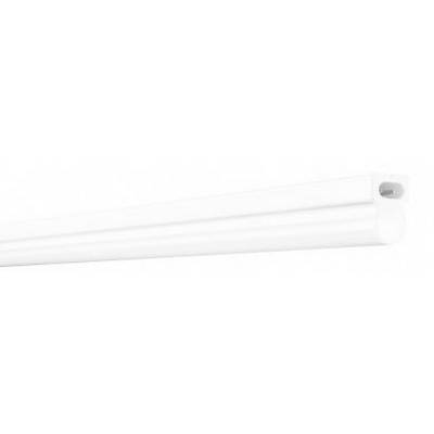 A white, elongated plastic bracket with a U-shaped recess, potentially part of a mounting system or cladding component.