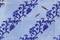 Two silverfish crawl on blue tiles with a dark blue floral pattern.