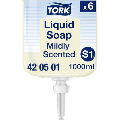 Tork Mildly Scented Liquid Soap S1 refill pack, 1000 ml, x6, product code 42 05 01.