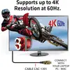 A monitor displays a motocross rider leaping out of the screen. Text: 'Supports up to 4K resolution at 60Hz'.