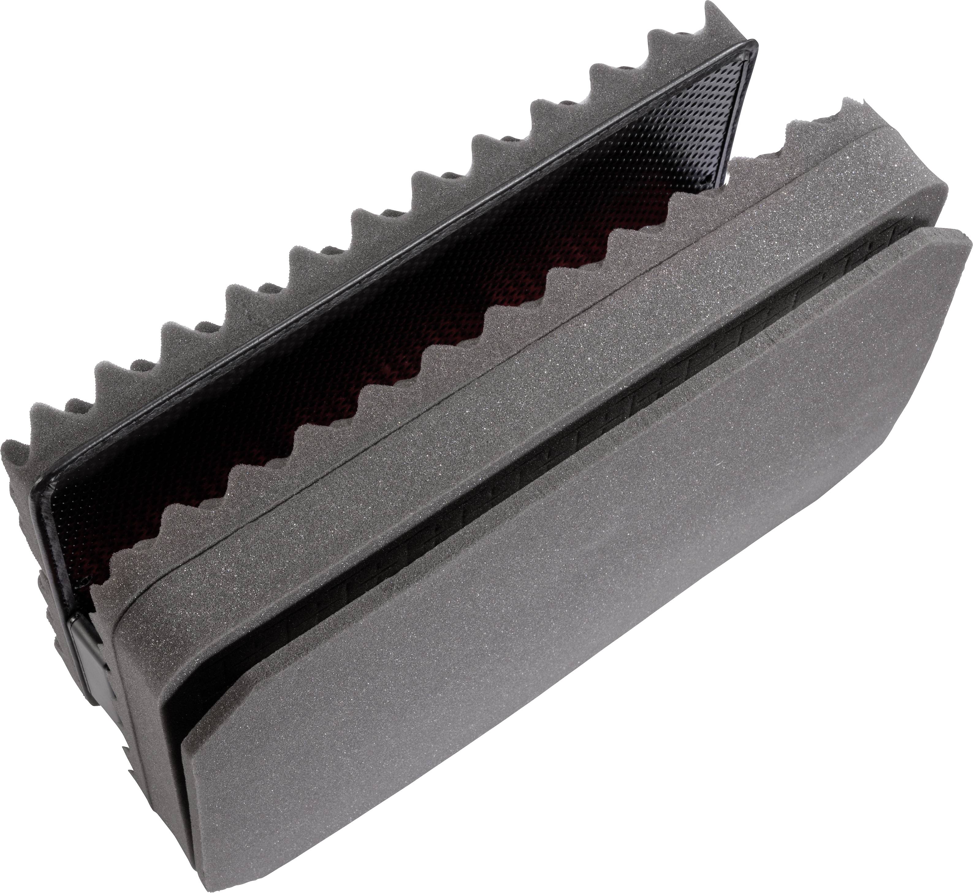 Grey container with serrated inner padding, presumably for protecting or storing items.