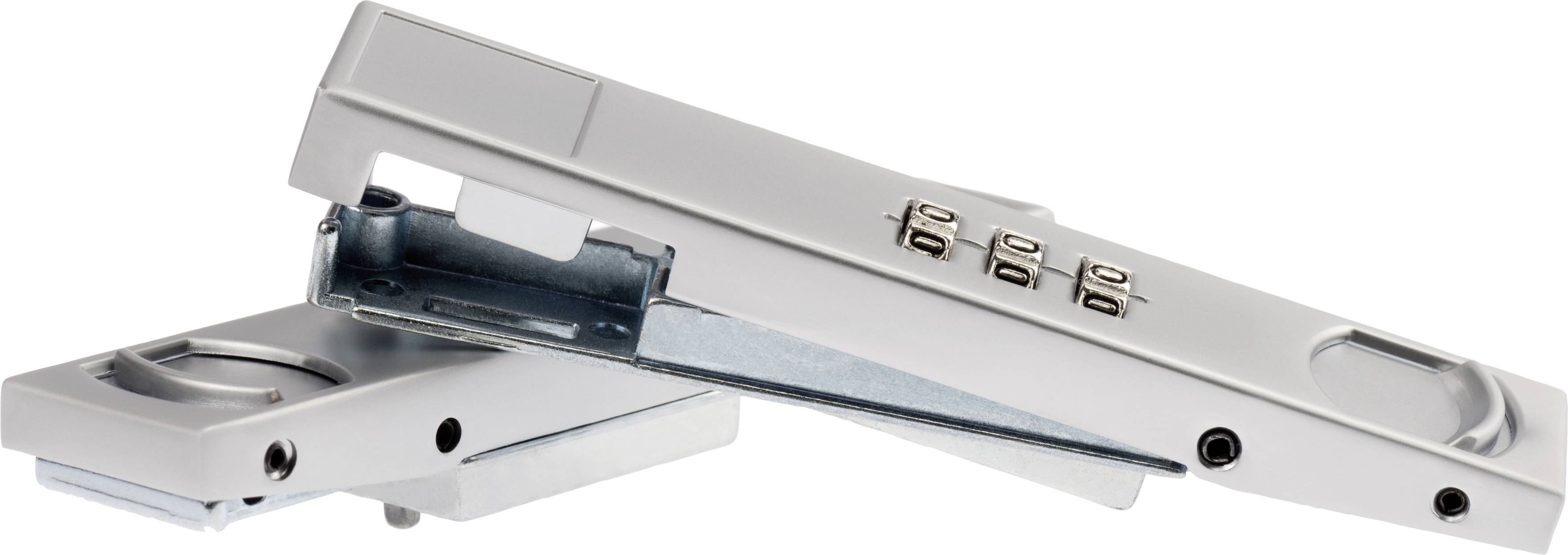 Two silver key locks with numerical codes, stacked on top of each other. One shows the code area, the other the reverse side.