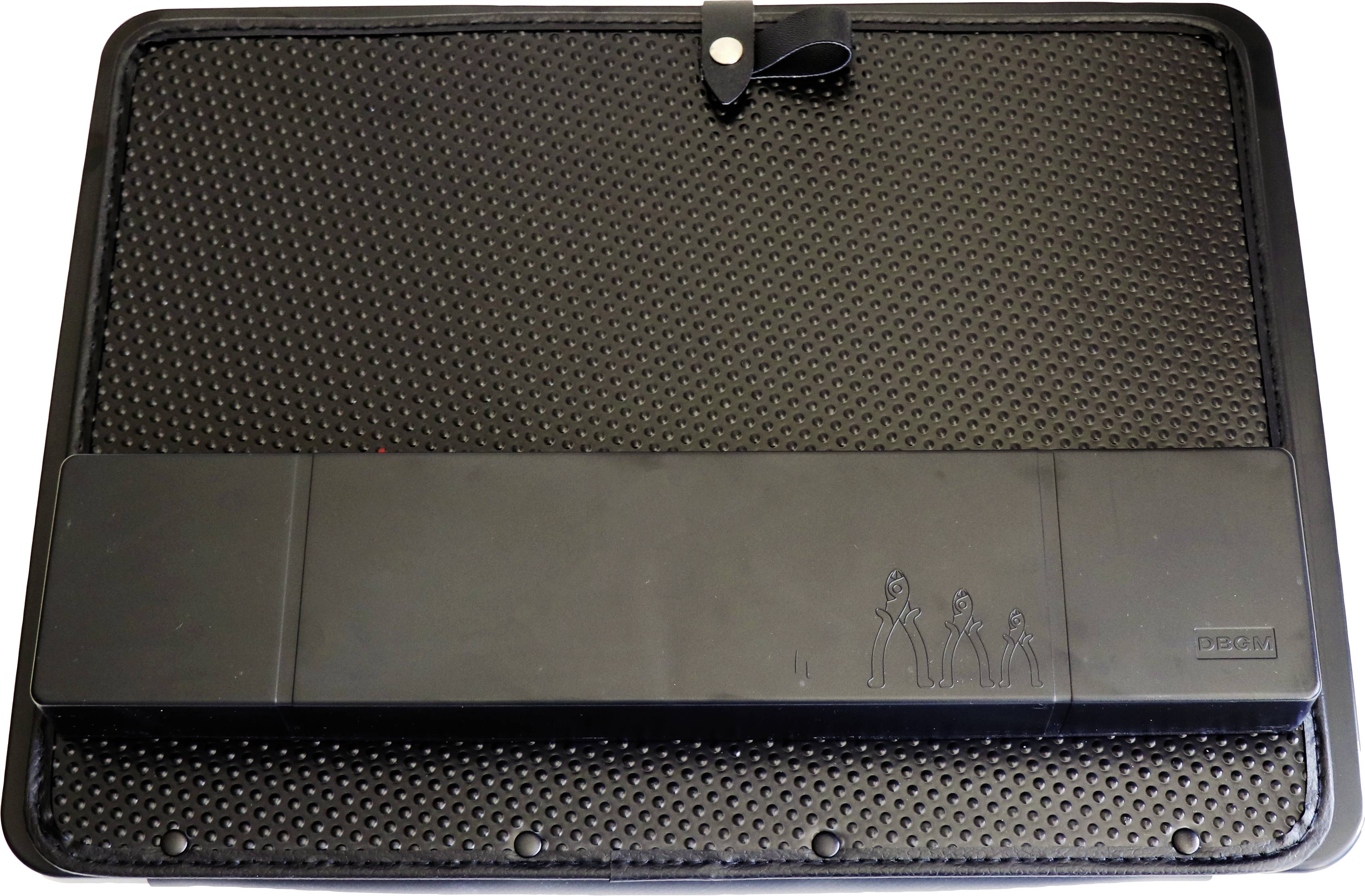 A black rubber floor mat with an integrated edge and a studded pattern, suitable for vehicle entrance areas.
