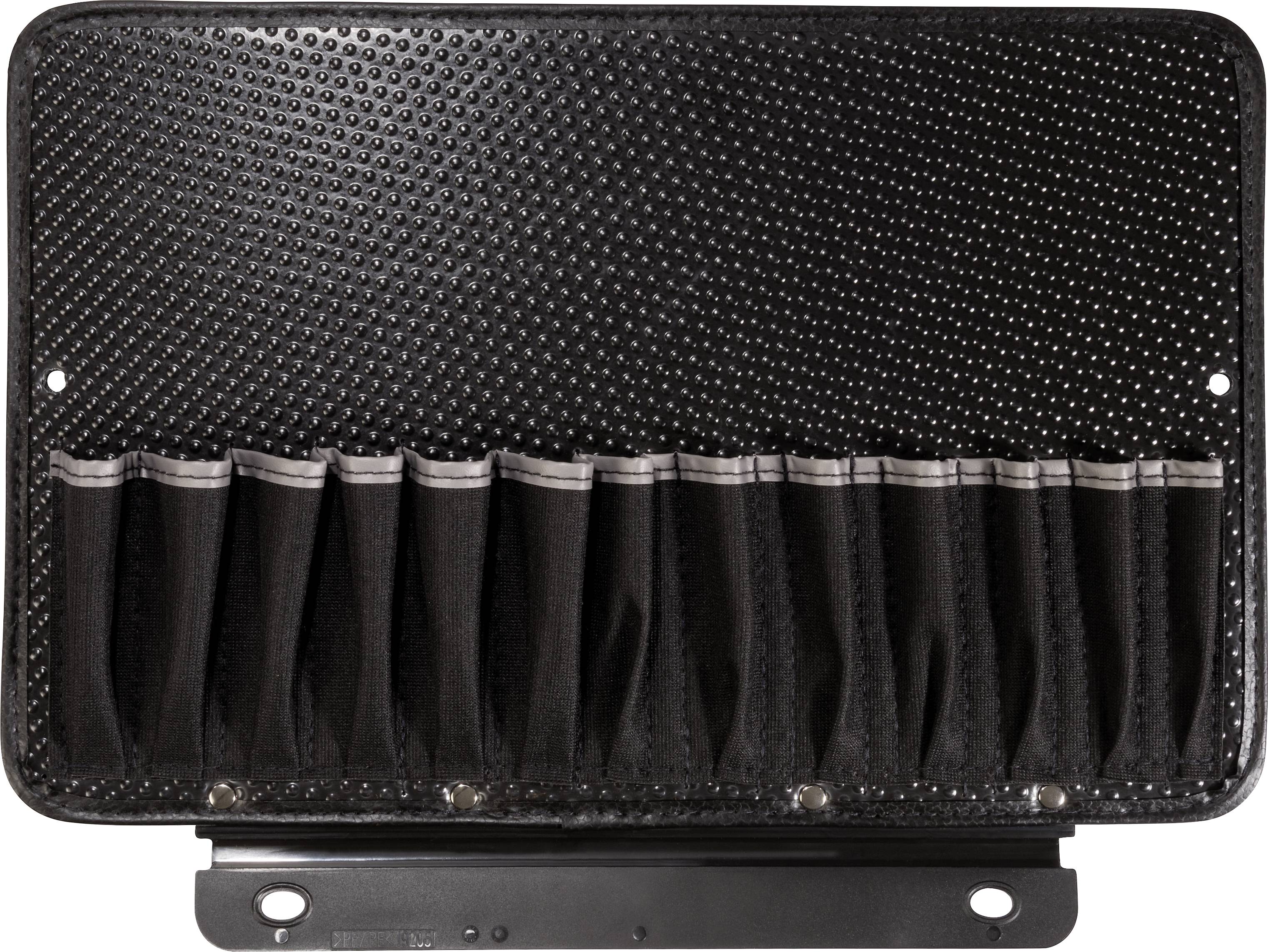 Black, rectangular case with multiple black compartments for storing small items.