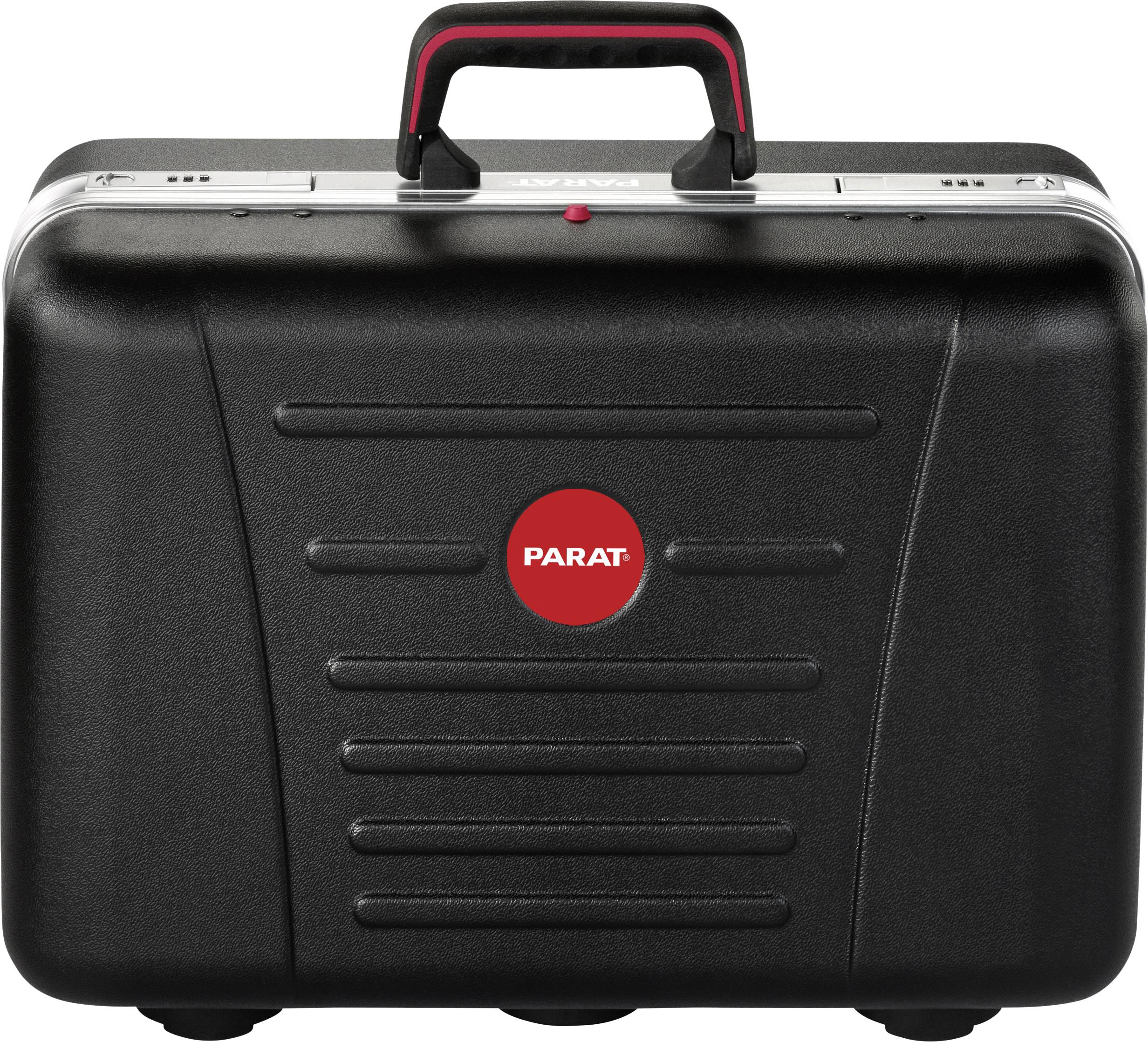 Black tool case with red handle and red, circular "PARAT" logo in the centre.