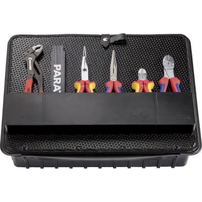 Tool kit with various pliers and screwdriver set. Contains water pump pliers, needle-nose pliers and side cutters.