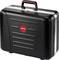 A black suitcase with a red 'PARAT' logo in the centre. The suitcase has a carry handle and appears sturdy and professional.