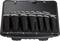 Black tool case with multiple compartments, organised in a row of pouches, all with grey accent lines.
