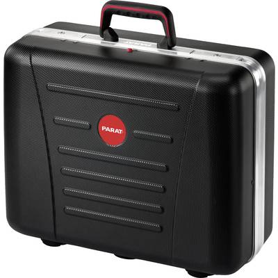 Black, robust toolbox with red logo in the centre. Handle is ergonomically designed, ideal for secure transportation.