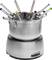 A stainless steel electric fondue pot with nine skewers, each marked with a coloured dot for easy identification.