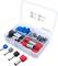 Plastic box with insulated cable lugs in various colours: Blue, Grey, Red, Black. Sizes from 2.5 mm² to 10 mm².