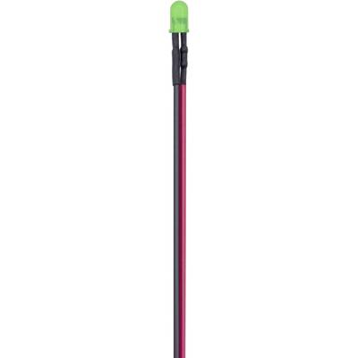 A green tube with two cables, one red and one black.