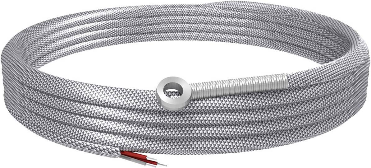 Metal hose with wire wound at one end, forming a coil. Suitable for technical or industrial applications.