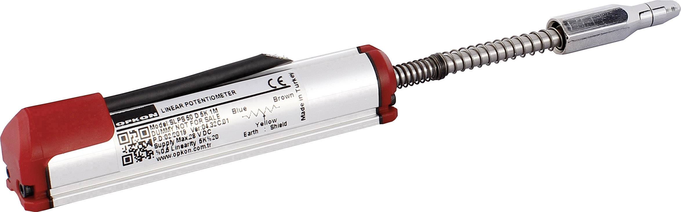 Sensor with linear potentiometer; displays model information, QR code and inspection markings. Primarily for mechanical applications.