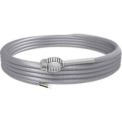 A spiral, braided metal hose with a screw clip. Suitable for mechanical protection of cables.