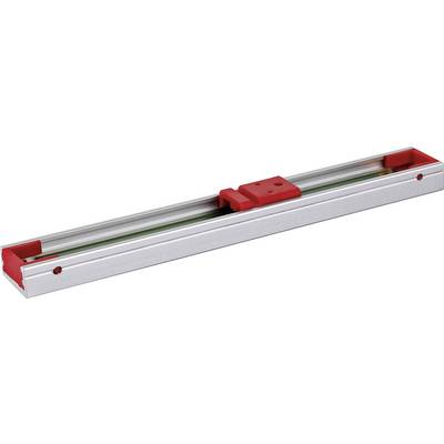 Linear measuring device in a silver housing with red end caps, suitable for precise length measurement in mechanical applications.