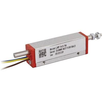 Rectangular sensor with cables, labelled 'Model: LMT 14 D 5K', 'Serial: DUMMY NOT FOR SALE', 'Ver: 03.32C03'.