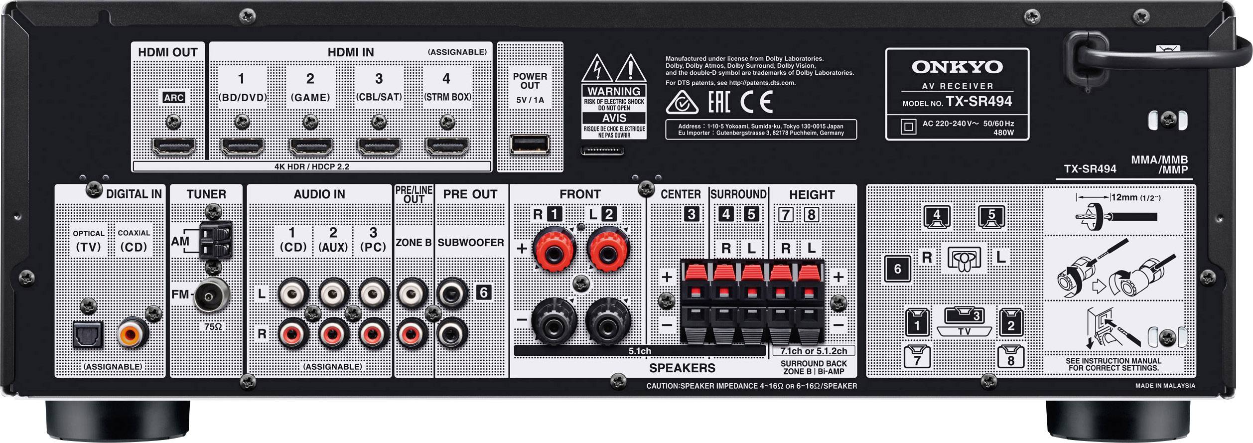 Onkyo TX-SR494 7.2 AV Receiver 7x160 W Black 4K Ultra HD, Bluetooth ...