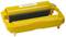 Yellow toner cartridge for printer, rectangular with a black insert, support structure on the sides and a label on top.