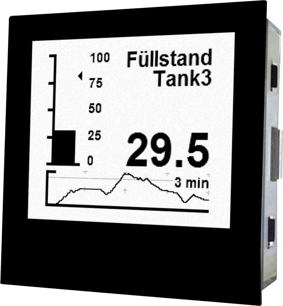 Digital display shows fuel level of 29.5 with graphical trend over 3 minutes.