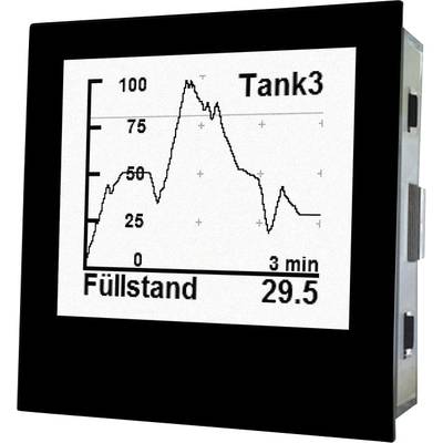 Graph shows tank fill level over 3 minutes. Y-axis: Fill level (0-100), X-axis: Time (minutes). Highest level at 100, current level at approx. 29.5.