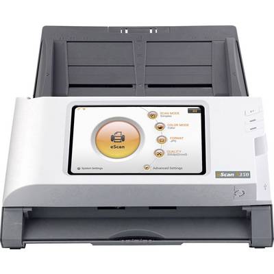 A scanner with a screen displays the options 'Scan Mode', 'Colour Mode', 'Format' and 'Quality'.<br><br>Note the British spelling of "Colour" instead of the American "Color".