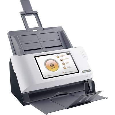 A modern scanner with a colour display and multiple buttons. The display shows options such as 'Scan' and 'Settings'.