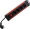 'Red power strip with four Schuko sockets and an on/off switch.'