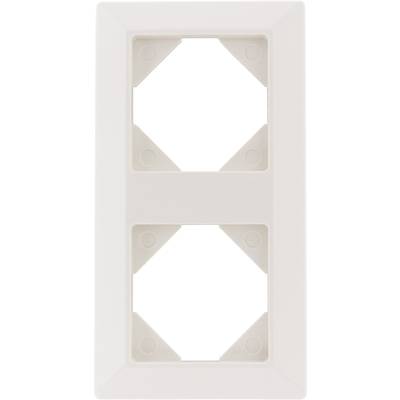 White double frame cover plate for two sockets, vertically arranged. Ideal for modern apartment installations.
